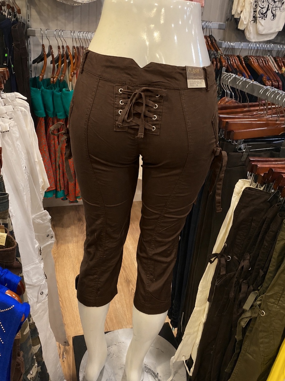 Ash Chocolate Brown Lace-Up Capri Pants